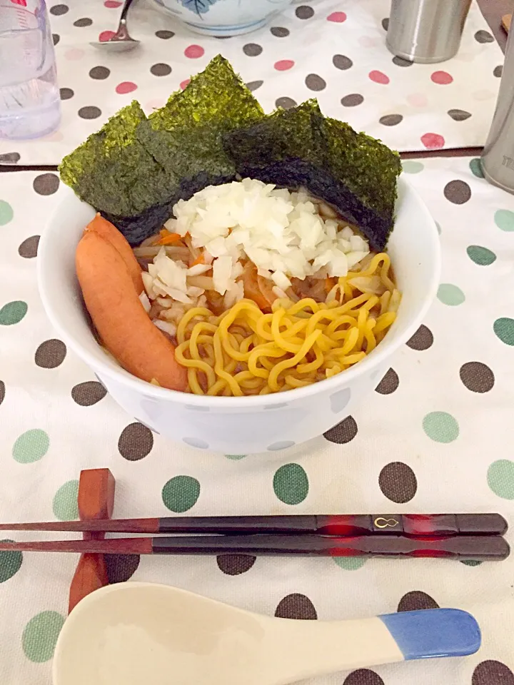 Snapdishの料理写真:旦那作☆黒味噌ラーメン☆野菜増しまし☆|ちーさん