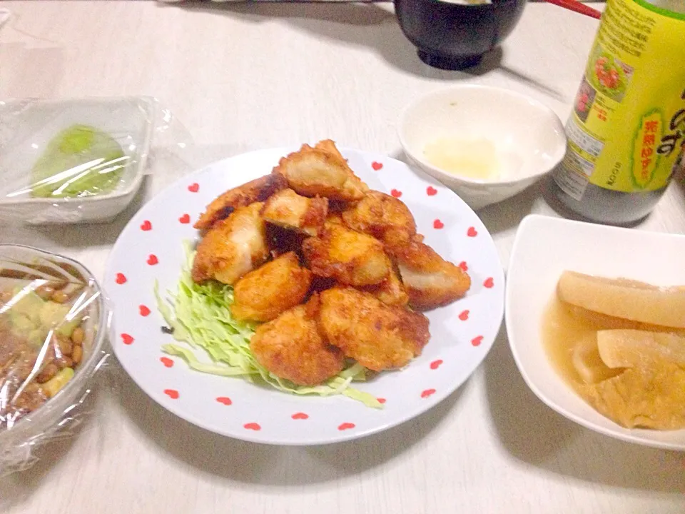 胸肉の唐揚げ〜大根おろし〜。アボカド納豆。アボカドのおひたし。大根煮物。|あやにん食堂さん