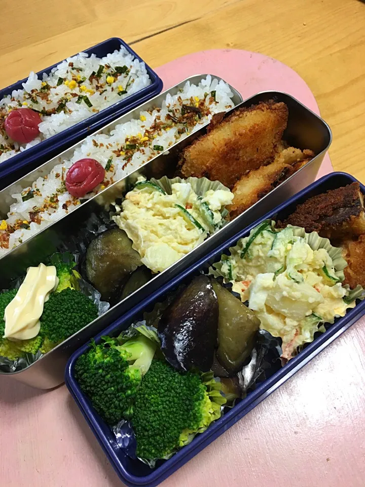 鯖フライ ポテトサラダ 茄子の炒め煮 ブロッコリー弁当。|Kumiko Kimuraさん