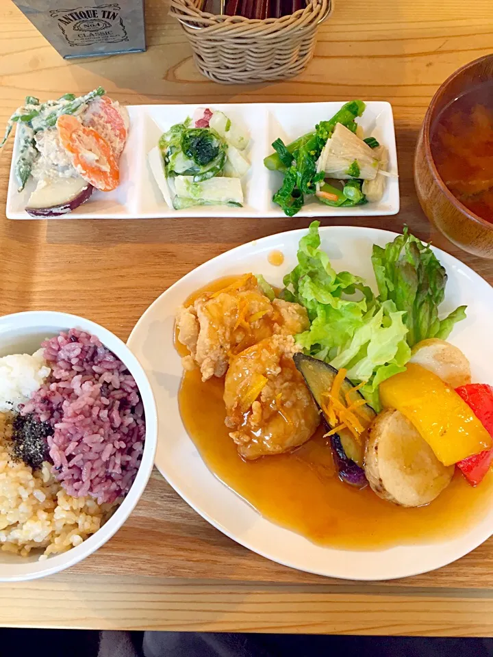 鶏の唐揚げの和風野菜あんかけランチ|nooringoさん