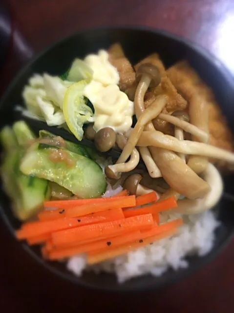 Snapdishの料理写真:厚揚げ ブロッコリー しめじ キャベツ きゅうり レモン 梅干 人参#vegetarian #bento #vegan #お弁当|aiさん