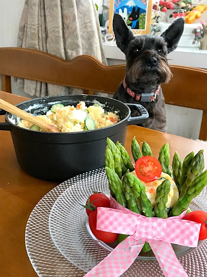 Snapdishの料理写真:ケーキ仕立てのポテトサラダ STAUBでじゃがいもが甘〜い😊|Miki (^_−)−☆さん