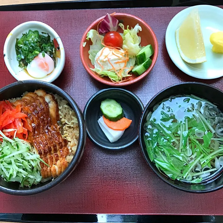 鰻ちらし/サラダ/温玉メカブ/稲庭うどん|山内博之さん