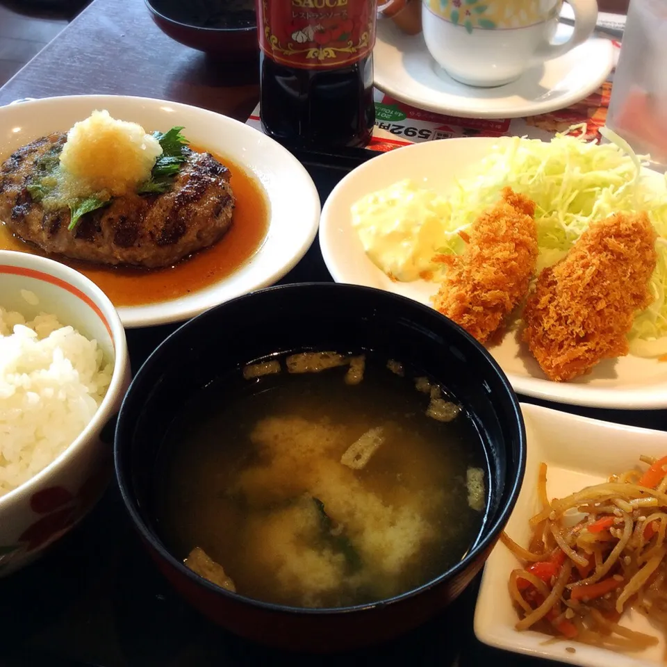 おろしハンバーグと牡蠣フライ定食ランチ 2017.3.14|キラ姫さん