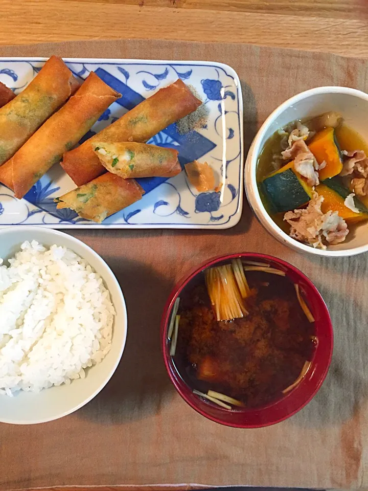 海鮮春巻き&かぼちゃと豚肉の煮物|ひっちゃんさん