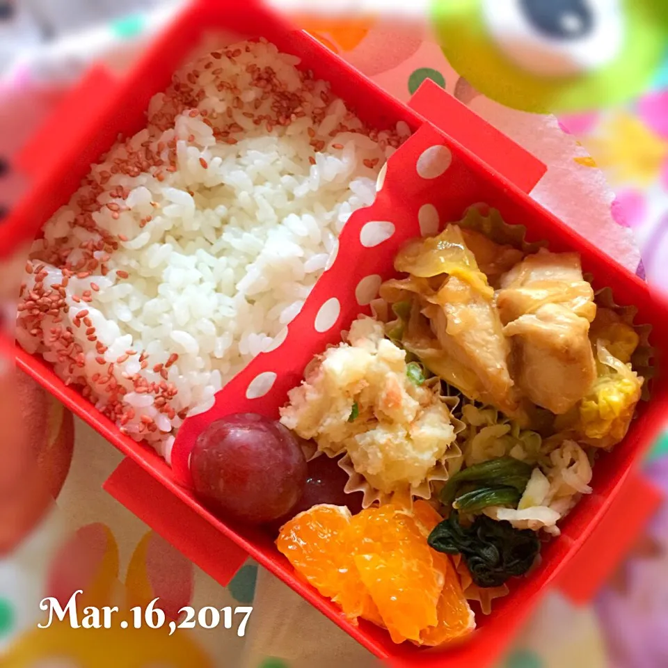 本日の#女子中学生弁当 は鶏胸肉とキャベツのオイマヨ炒め|Hiroko Kさん