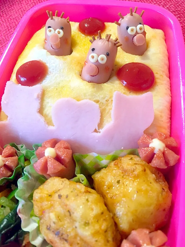 #娘弁当 #おっさん#ウィンナー#オムライス#サラダ#手抜き|たらこ姫さん