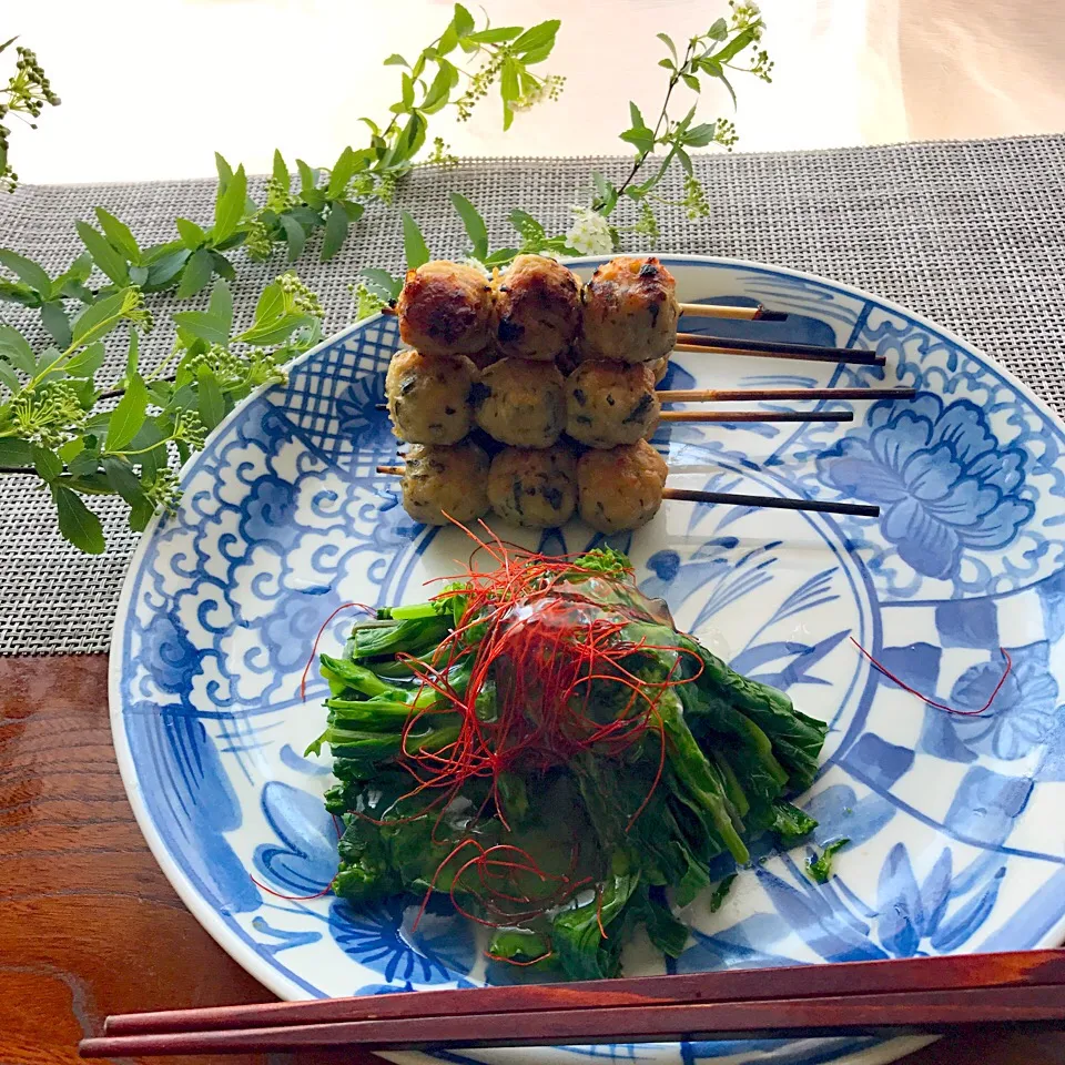 菜っ葉の煮浸しとつくね|シュトママさん