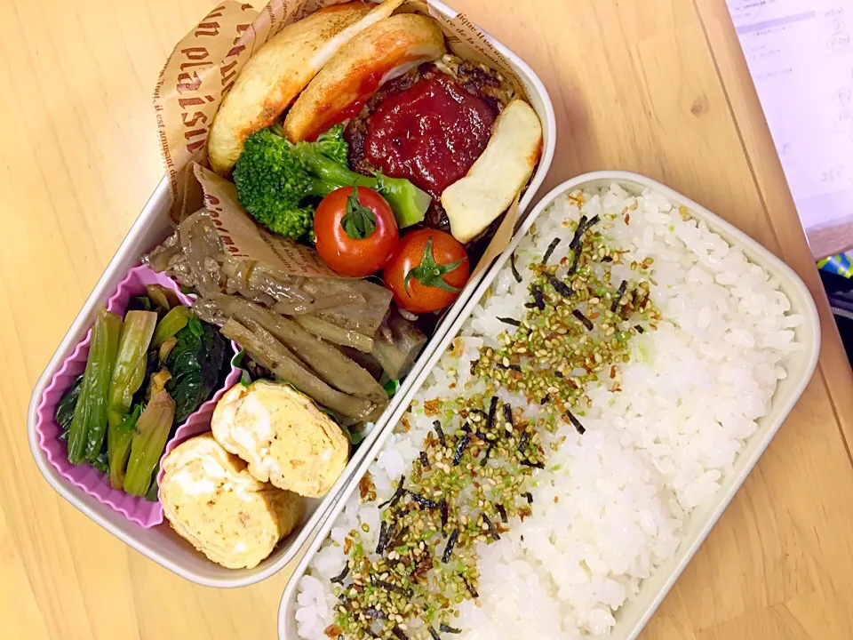 今日のお弁当
キャベツネギバーグ・冷凍ポテト・牛ごぼう煮・卵焼き・自宅冷食ほうれん草|2493さん