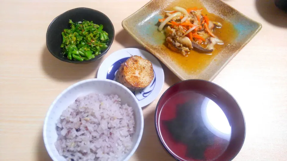 ３月１２日　鯵南蛮　茎ブロッコリーのマヨ醤油和え　山芋のバター焼き　わかめスープ|いもこ。さん