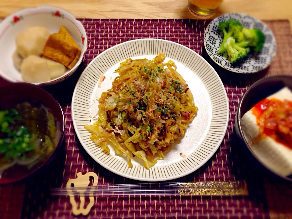 Snapdishの料理写真:春キャベツたっぷりの焼きそば定食＊3/18|ゆきぼぅさん