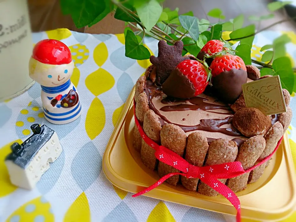 ほんのりコーヒーの香り♪
大人なチョコレートムースでプレゼントケーキ(’▽’*)♪|yu.uyさん