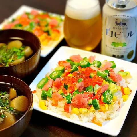 「白ビール缶」を使ってみたSnapdishの料理・レシピ写真:爽やか白ビールとちらし寿司