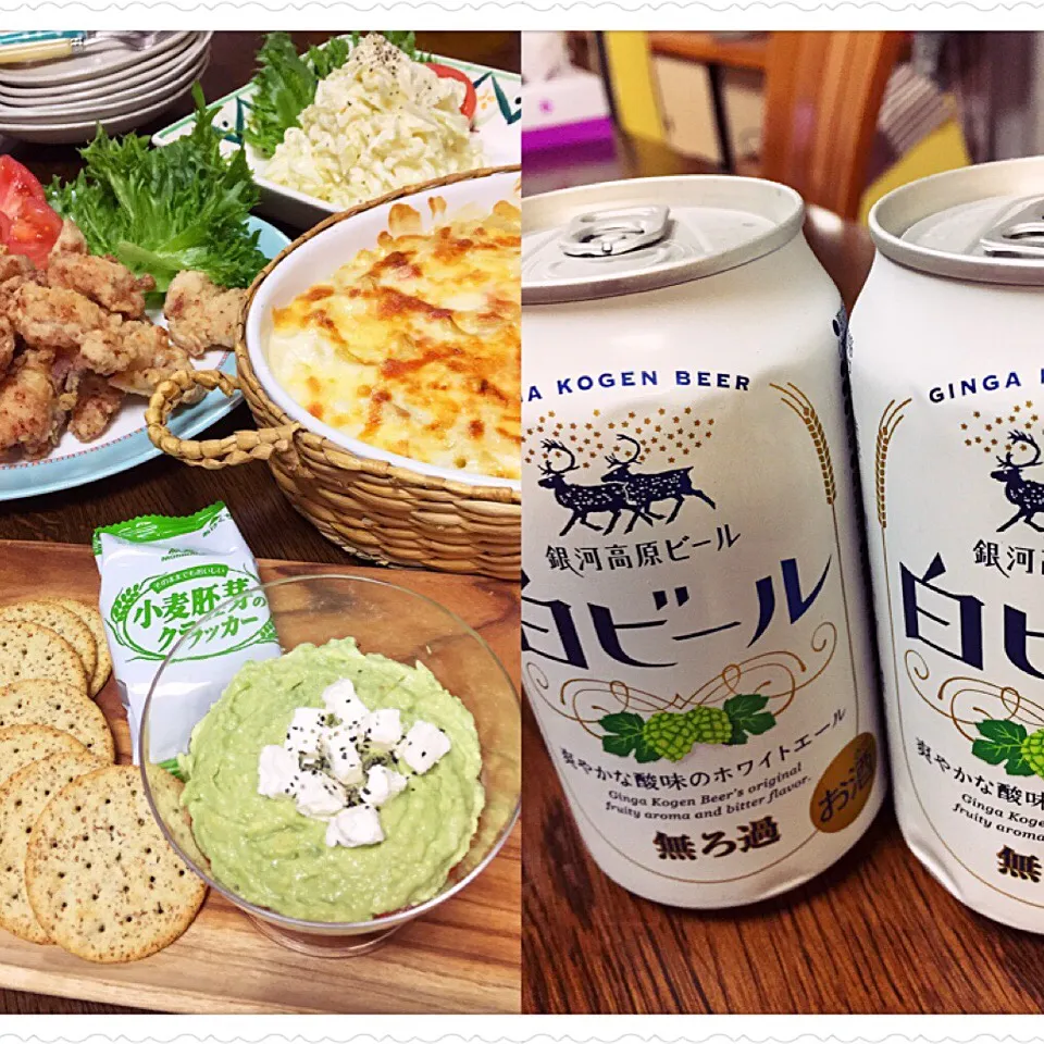 頂いた白ビールと唐揚げ👍|えみちさん