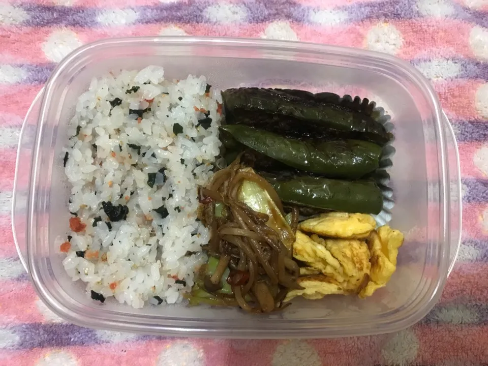 #しぇい飯 #明日の弁当 ピーマンの肉詰め、卵焼き、野菜炒め、鮭ご飯|しえいさん