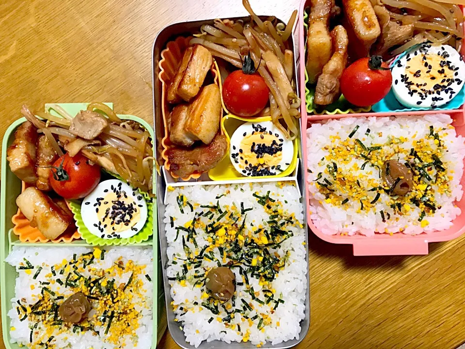 Snapdishの料理写真:豚バラ焼肉たれ焼き弁当。パパママ仕事弁当、娘学童弁当。|めぐりんさん