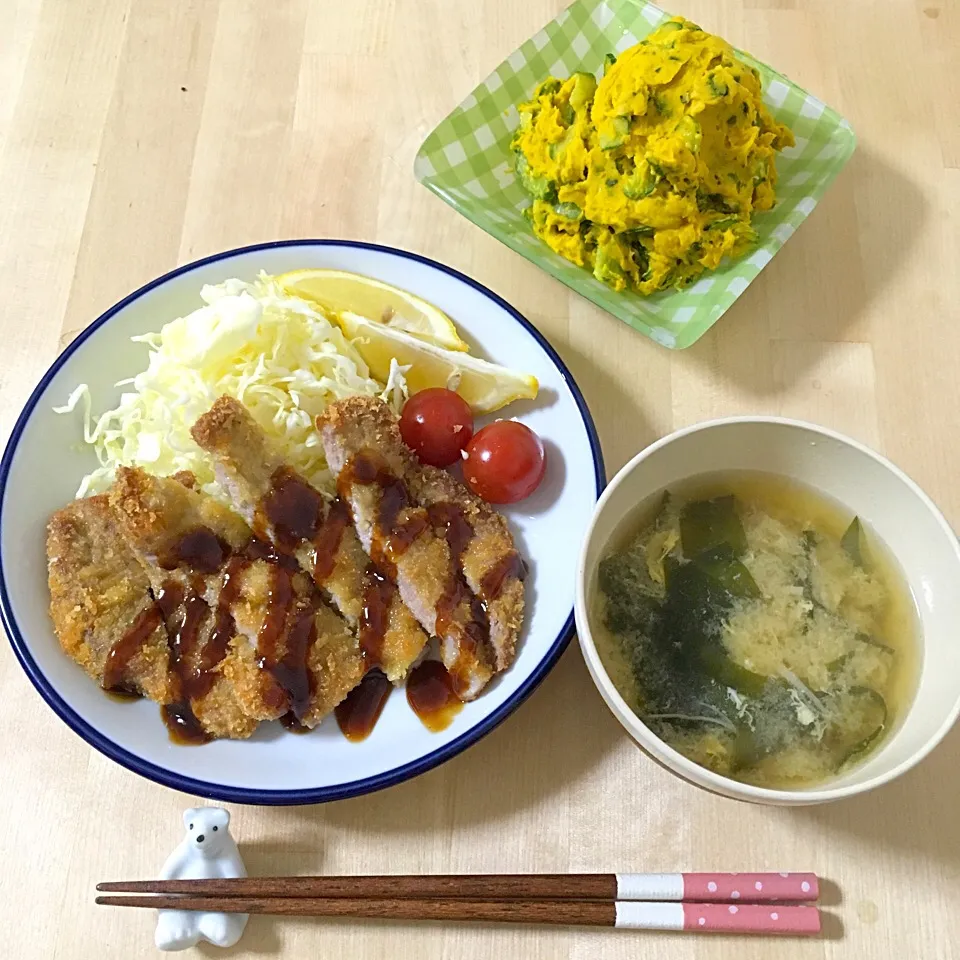 トンカツ\(◡̈)/かぼちゃサラダ|たにもこさん