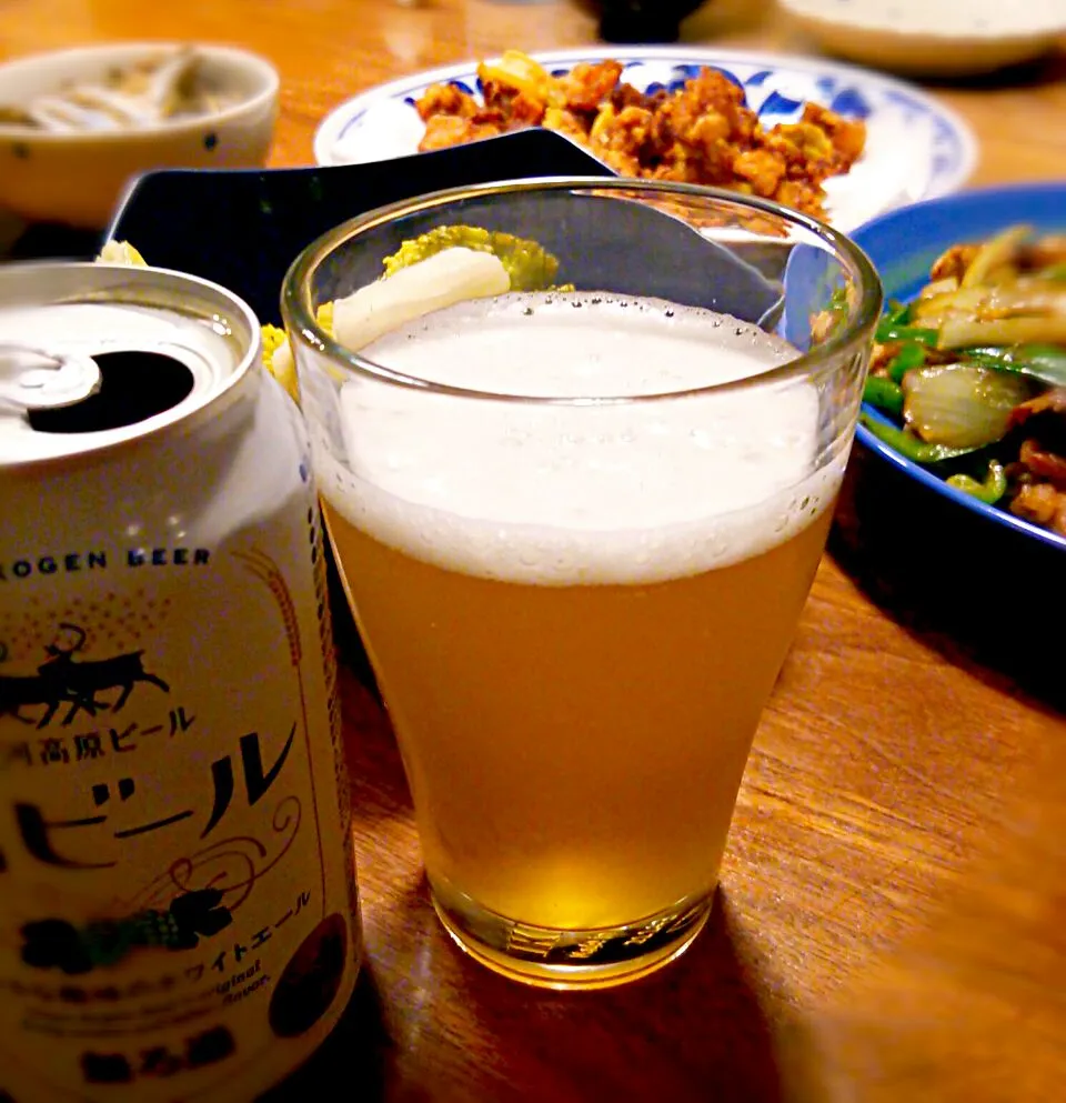 銀河高原ビールの白ビールと、今日の夕飯|いりごまさん