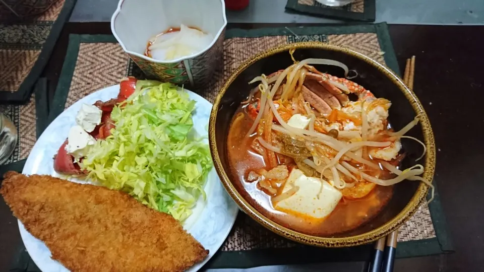 白身魚フライ&イカそうめん&キムチスープ|まぐろさん