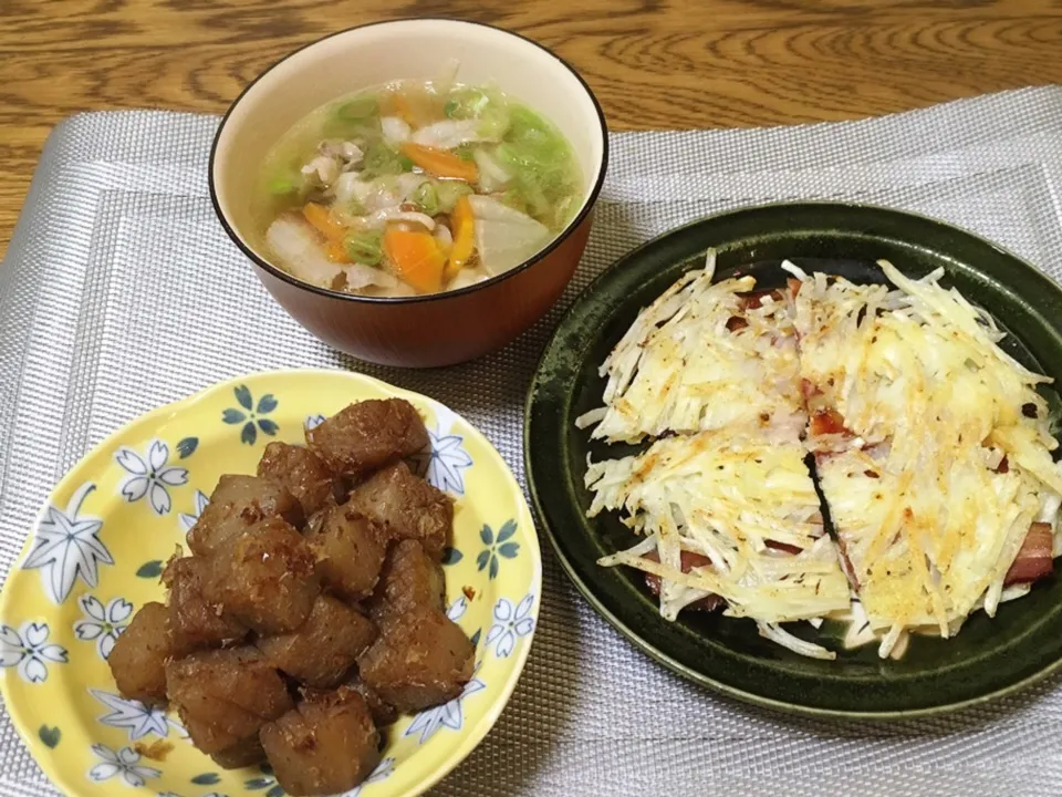 けんちん汁・山芋のガレット・おかかこんにゃく|美也子さん