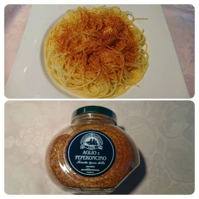 Snapdishの料理写真:便利なニンニク(Aglio)と唐辛子(Peperoncino)のミックスパウダーで作ったフェデリーニ(Fedelini)で今日のプランツォ(Pranzo=Lunch)〰️😋
イタリア旅行で見つけた便利食材使用しました〰️👋|quitaさん