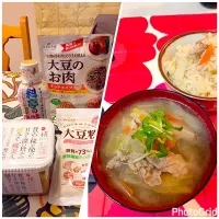 Snapdishの料理写真:無添加糀美人、味噌で 豚肉汁と五目御飯|あいくさん