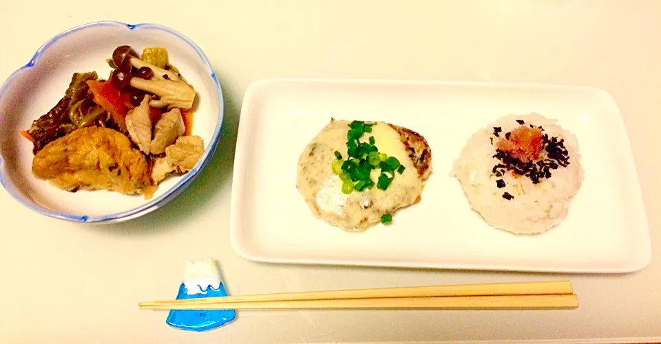 がんもどきと高菜の煮物
豆腐ハンバーグチーズのせ
もち麦ご飯|じゅんこさん