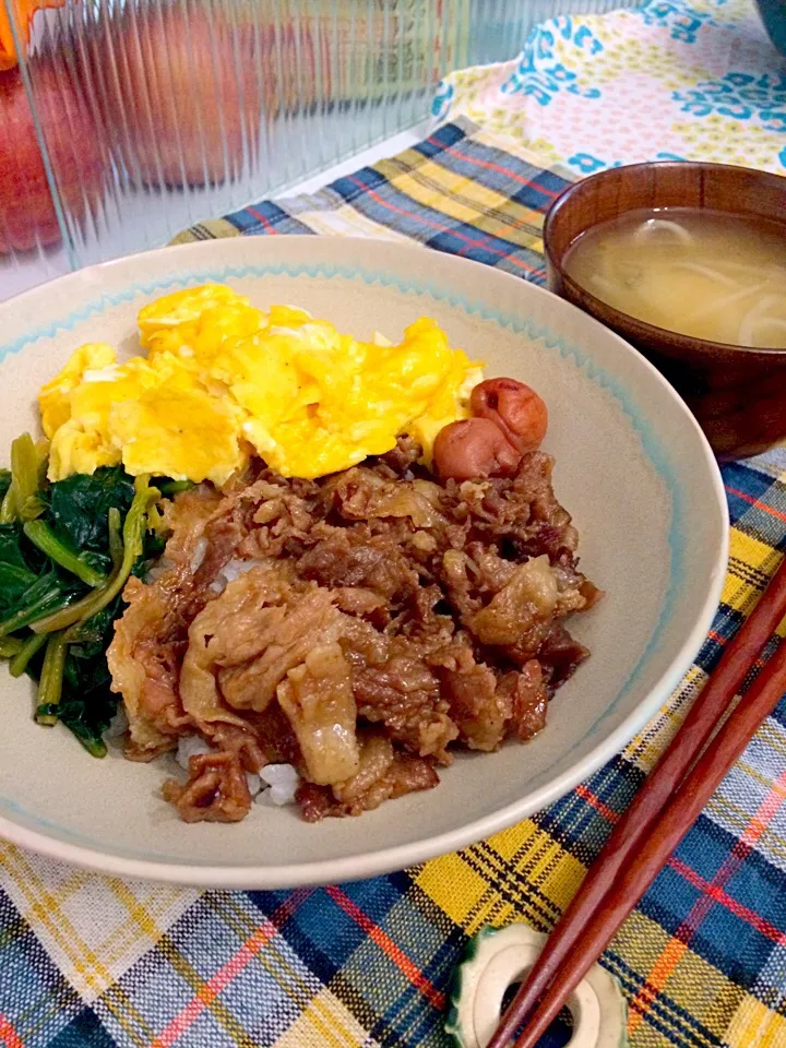 三色丼   青じそとモヤシの味噌汁|Y0SHiさん