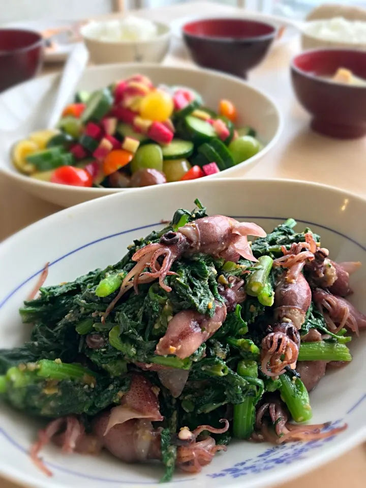 ゆっこさんの料理 ホタルイカと菜の花の胡麻酢味噌あえ♪を春菊で♪|SnapdishJPさん