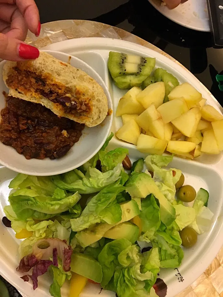 Home dinner,  coney focaccia with greens|sarahさん