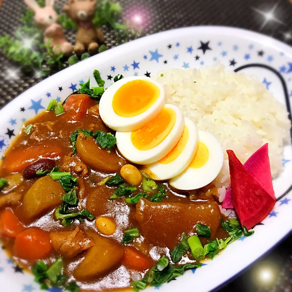 きゃずさんのお料理 💕     豚肉と根菜のカレーwith押し麦ライス🍛(*´꒳`*)|ばろんさん