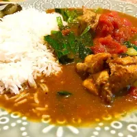 チキンとトマトとほうれん草のカリー🐔🍅🥒、盛り付け編|おかっぴーさん