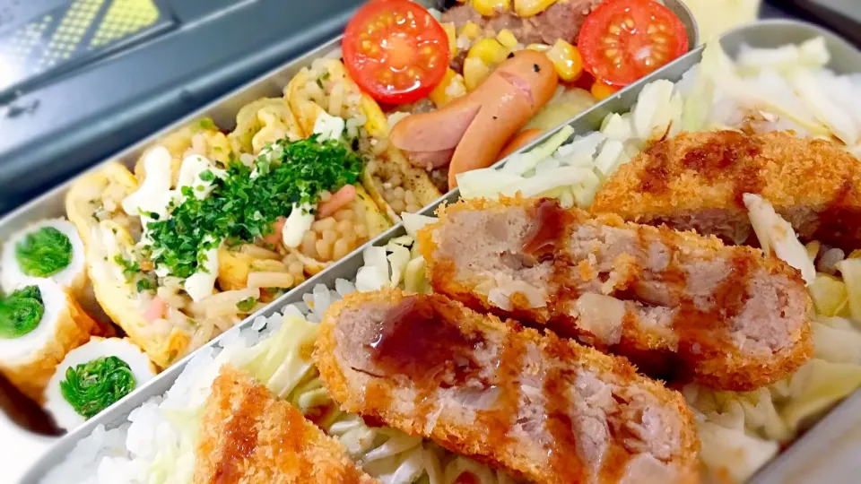 メンチカツ丼、焼そば卵巻きなど|まみみさん