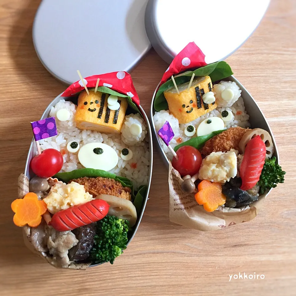 くま&みつばち弁当♩#お弁当 #卵焼き #春弁当|yokkoiroさん