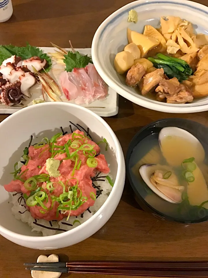 治部煮、明石タコと鯛のお刺身、ネギトロ丼、浜吸い|masashi yamamotoさん