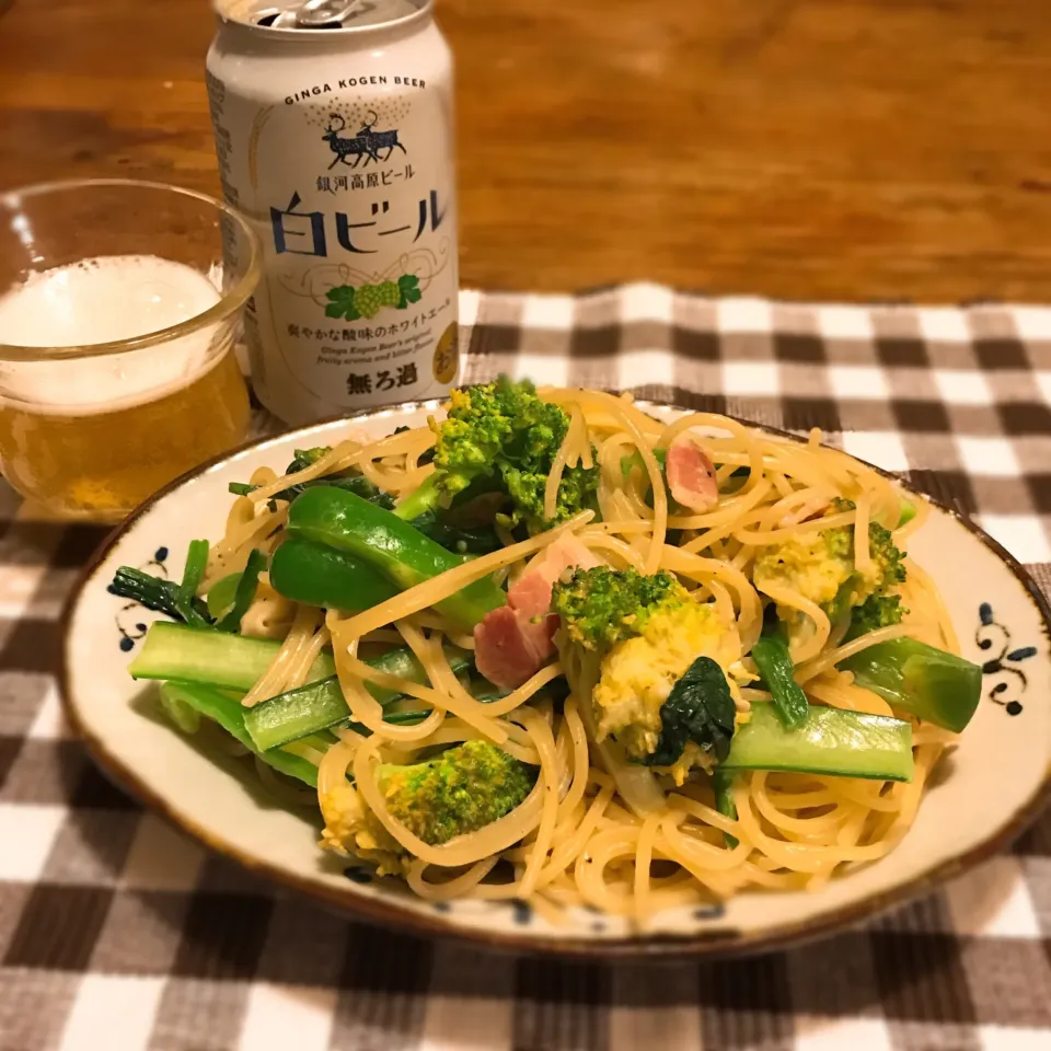 緑のパスタと銀河高原ビールの白ビール#白ビール|Ryokoさん