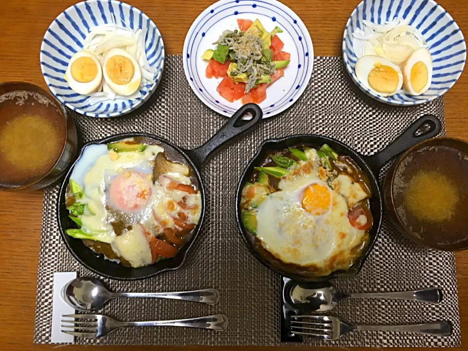 Snapdishの料理写真:#門司港焼きカレー #酢卵 #アボカドトマトサラダ #オニオンスープ
#ふるさと納税|hhhさん