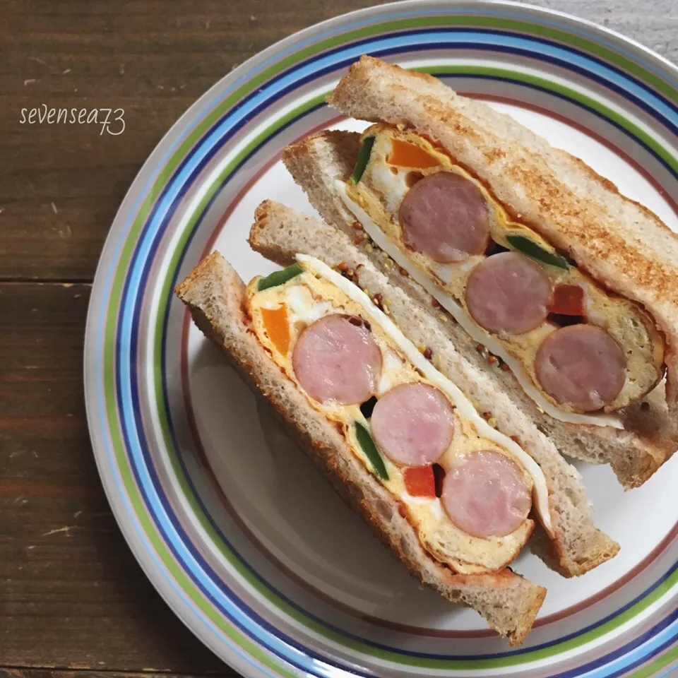 ウインナーのスペインオムレツサンド🍞ʕ-̼͡-ʔ🥚🇪🇸|七海さん