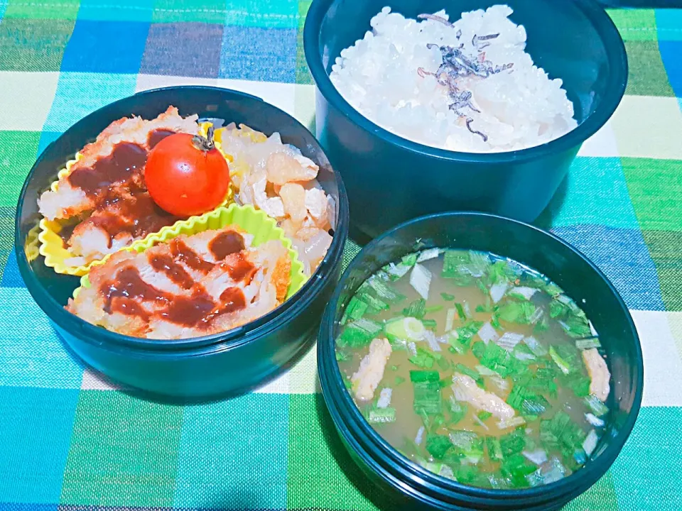 トンカツと厚揚げ白菜卵の煮物とお味噌汁。|エリカさん