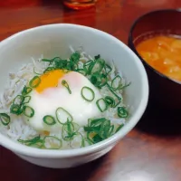 Snapdishの料理写真:#しらす丼#温玉|ろばむすさん