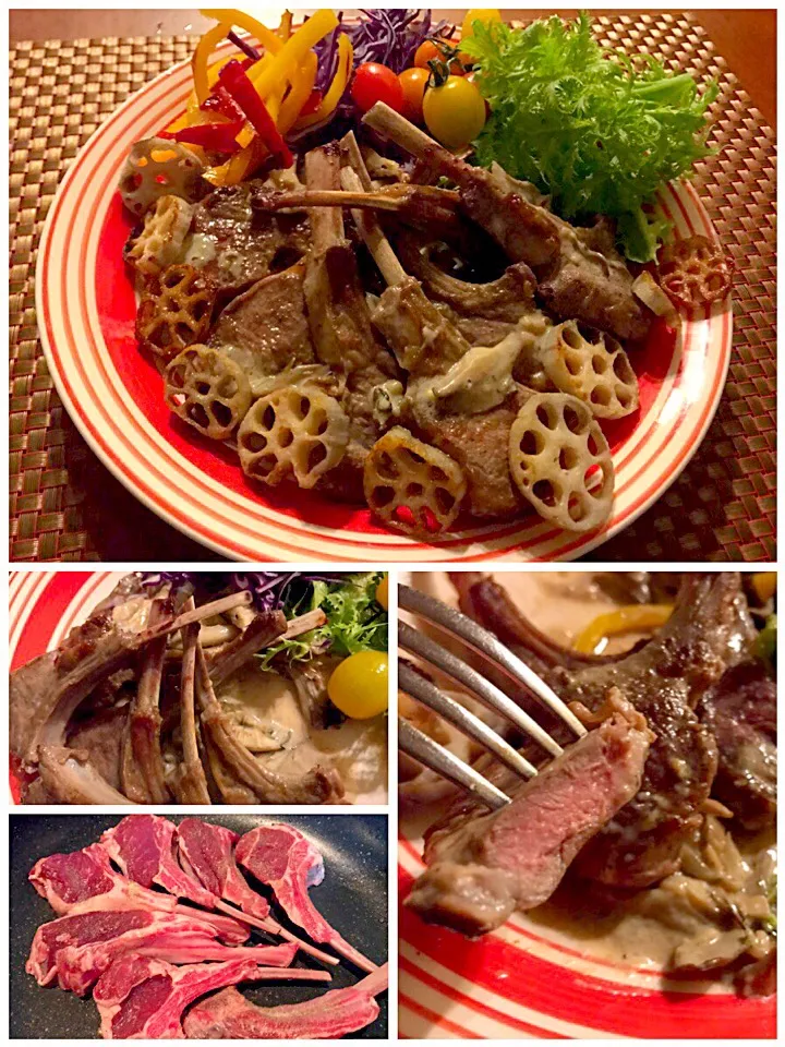 Rôti d'agneau à la crème de champignons🐏ﾗﾑﾁｮｯﾌﾟｽﾃｰｷ きのこｸﾘｰﾑｿｰｽ🍄|🌈Ami🍻さん