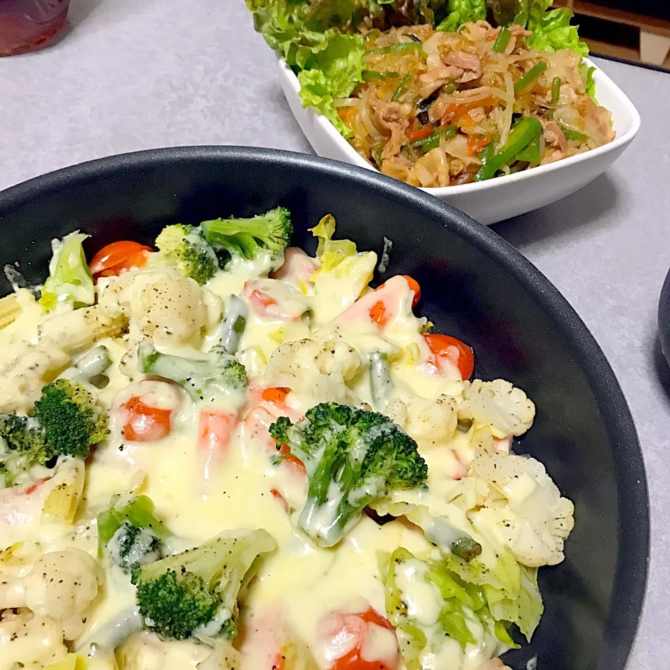 大皿料理！「温野菜のチーズ焼き」&「チャプチェ」|guraさん