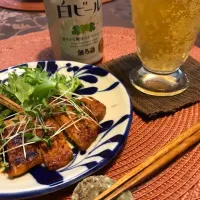 Snapdishの料理写真:白ビール&豚味噌漬け焼きdeゆったり夜を、、、|ちえぞうさん