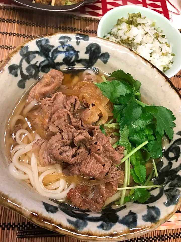 甘辛肉うどん♪大根の葉の漬物混ぜご飯♪|Mayumi♡♡♡さん