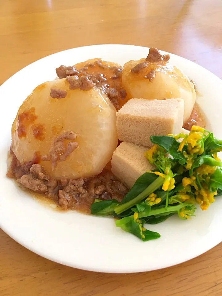 大根の煮物の生姜あんかけ、菜の花のおひたし|hikari*さん