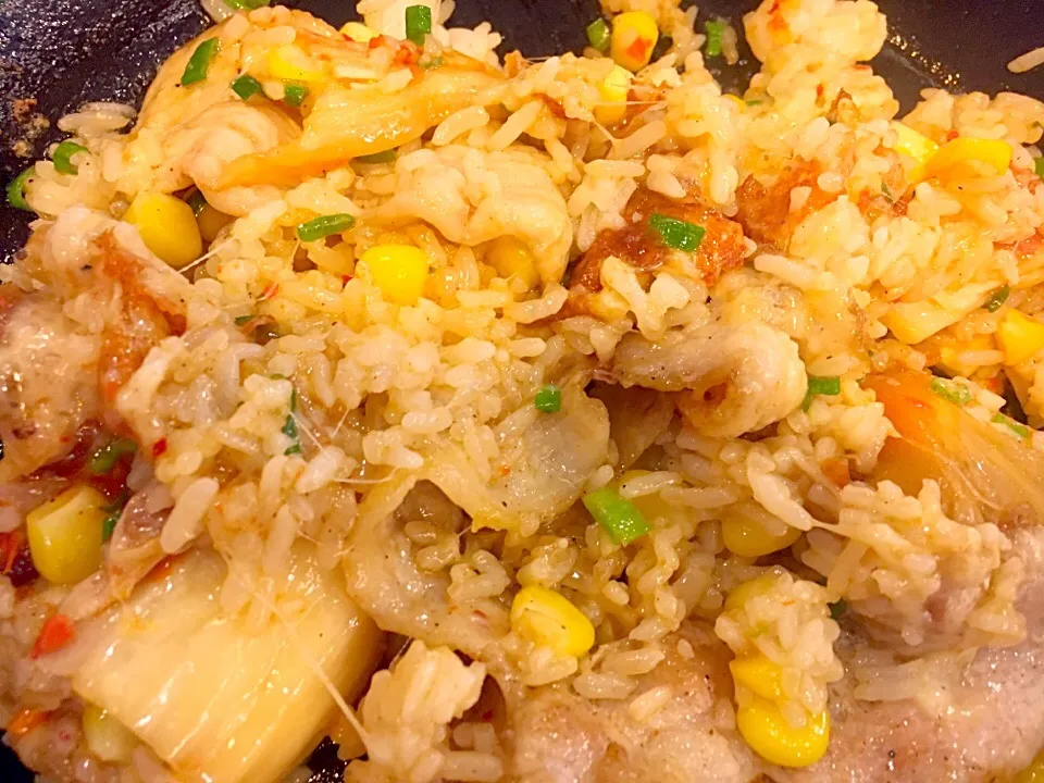 fried rice with Sided pork and kimchi on the hot pan|Kitty Leさん