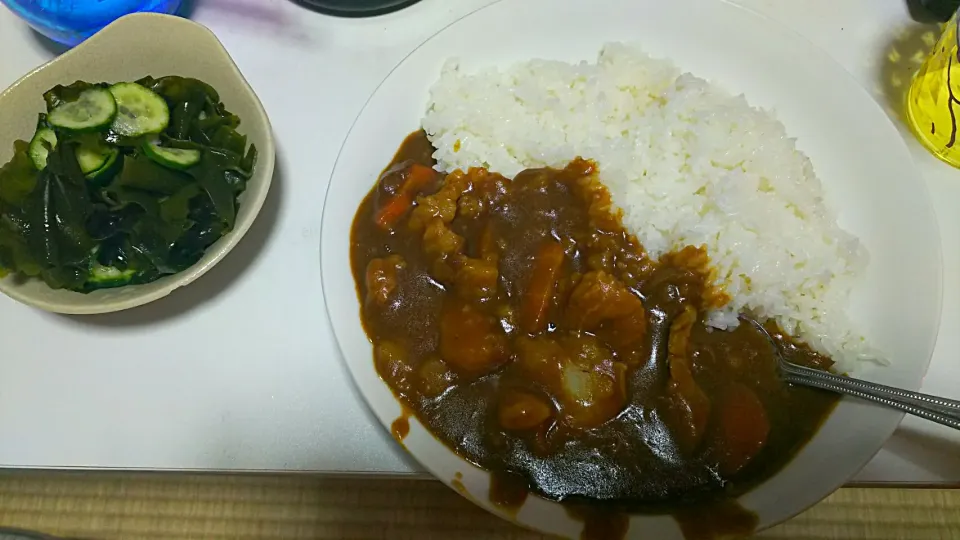 わかめとキュウリとタコの酢の物とカレー|美乃莉竹中さん