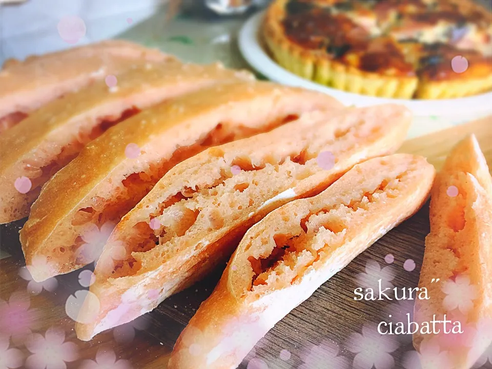 Snapdishの料理写真:koichiさんの料理 チャバタ。でお花見😊🌸桜色🌸チャバタ🌸|桜央里さん