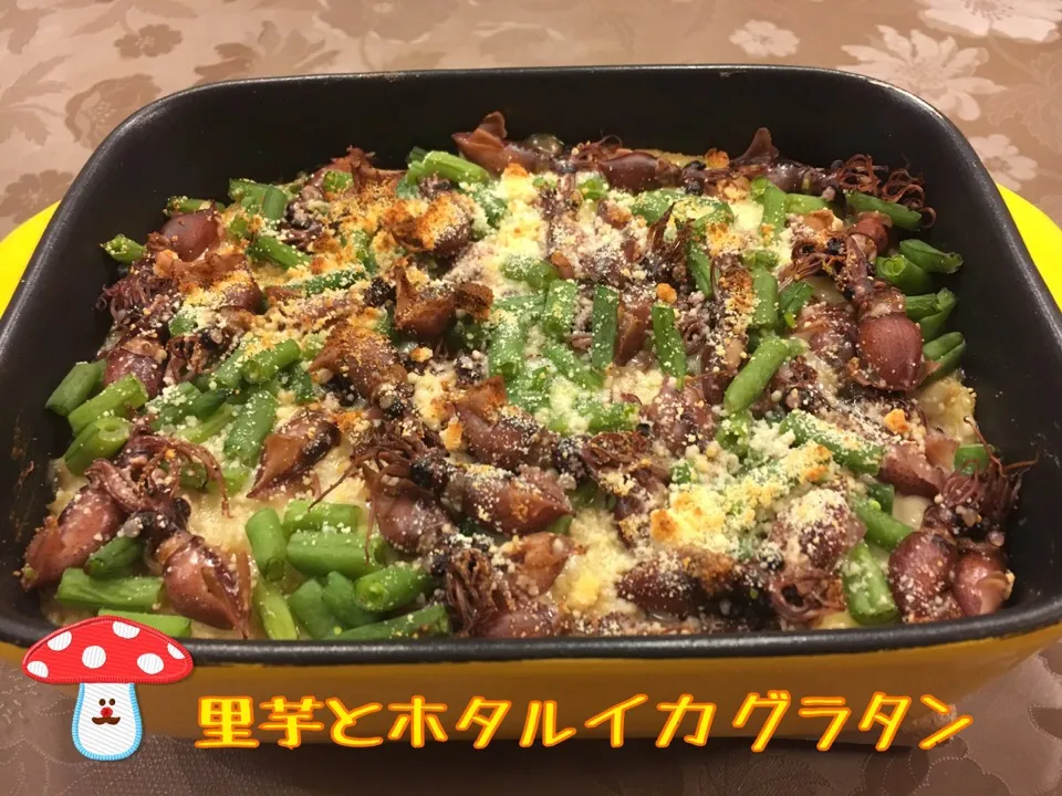 スーパーフードのキヌアを茹でて混ぜ込んだグラタン。里芋とホタルイカをホワイトソースを味噌仕立てで和風にしました😋|y@ehanさん