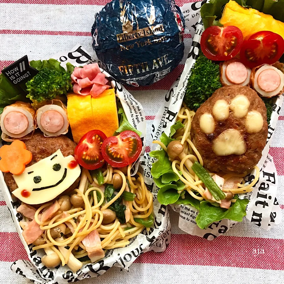 デコハンバーグ弁当（ハンバーグdeおかっぱちゃん＆肉球ハンバーグ）|ajaさん